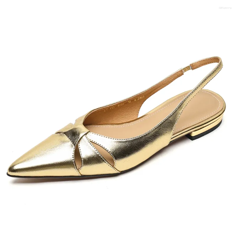 Casual Schoenen Leehmzay Maat 33-40 Vrouwen Flats Sandalen Echt Leer Slingback Lage Hakken Zomer 2024 Sexy Puntige Feestjurk