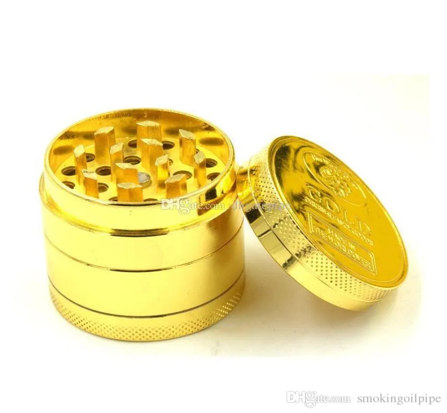 DHl Newest Golden grinder 4pc 40mm metal grinder smoking grinders for tobacco dry herbal grinders whole3384341