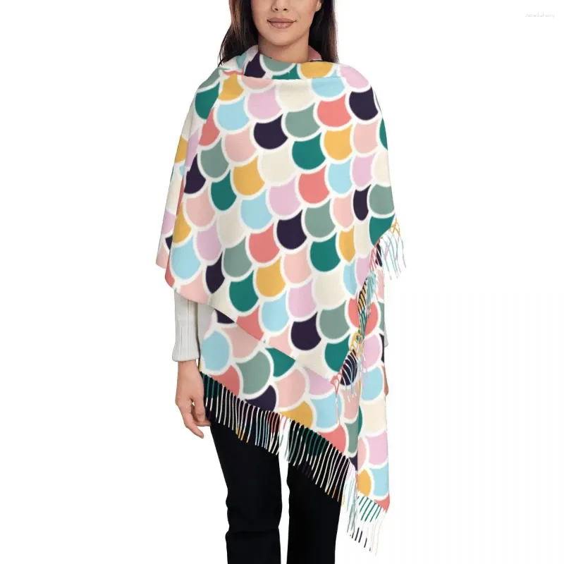 Sciarpe Sciarpa calda e morbida Inverno Cerchi colorati Scialle a sirena Avvolge Seigaiha Design Foulard da donna Casual