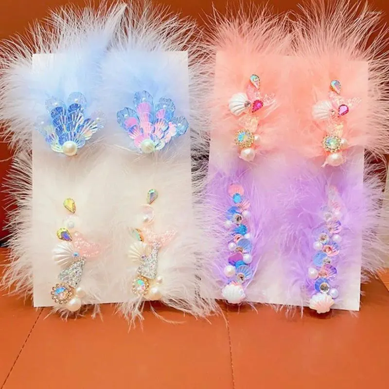 Accessori per capelli Perla Bambini Dolce Forcina Clip laterali Stile coreano Piuma a becco d'anatra Clip Copricapo Bella mollette per feste