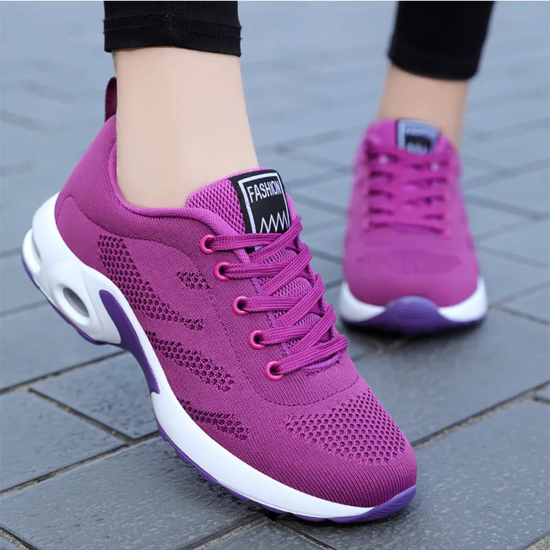 Womens Trainers Casual Mesh Sneakers Pink Women Flat Shoes Lätt mjuka sneakers andningsbara skor Kvinnor Rinnande skor Storlek 36-41