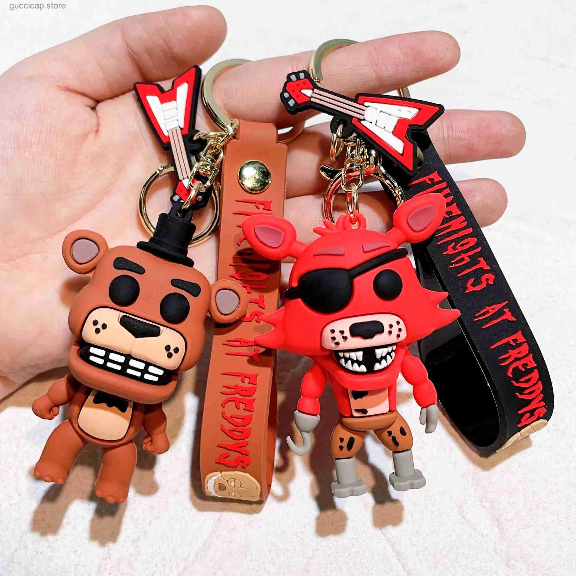 Keychains Lanyards Nya FNAF Halloween Keychain Anime Figur Dy Cartoon Animal FNAF PVC Keychain Car Key Ryggsäck Decor Pendant Gifts To Friends Y240318