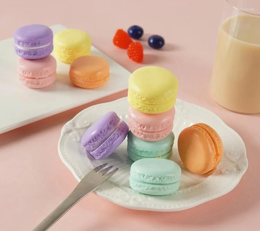 Flores decorativas 5 peças simulação macaroon modelo creme cheio de cozimento sobremesa loja adereços janela displa