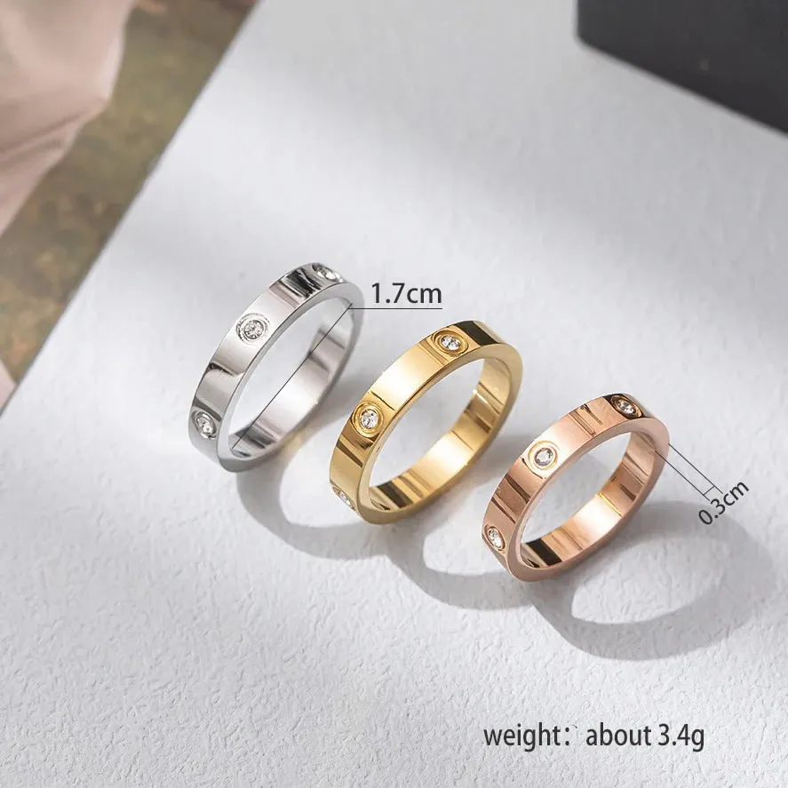 Love Ring Mens Ring snidad diamantring 18K Guld och silver rose rostfritt stål ring för par, bröllop smyckespresent
