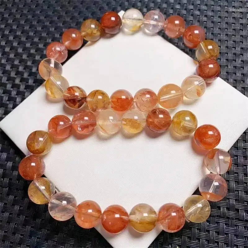 Pulseras de eslabones 12 mm Color natural Fuego Hematoide Cuarzo Pulsera Moda Joyería de cristal Brazalete para mujeres Curación Regalo de vacaciones 1 unids