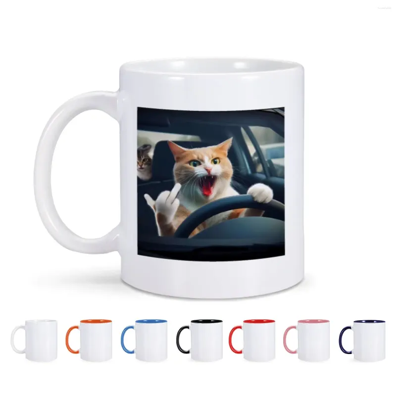 أكواب 11 أوقية مضحكة Cat Cat Ceramic Coffee Mug 3D تأثير الطباعة على قيادة الحليب شاي متعدد الألوان للأصدقاء أي عائلة Novetly Gift