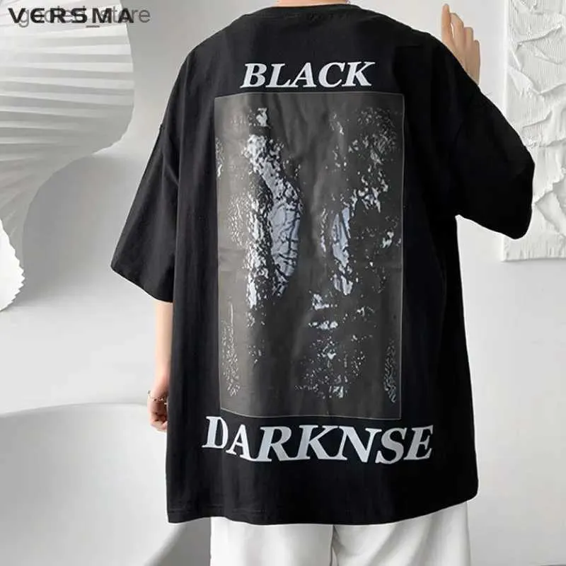 Men's T-Shirts VERSMA Korea Ulzzang Fashion Gothic Printed T-shirt Mens American Long sleeved Youth T-shirt Mens Direct Shipping Q240316