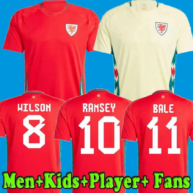 2024 Wales Fußballtrikots BALE WILSON ALLEN RAMSEY 24 25 Spielerfans Nationalmannschaft Rodon VOKES Heimtrikot 2025 Herren Kinderset Uniformen Fußballtrikots