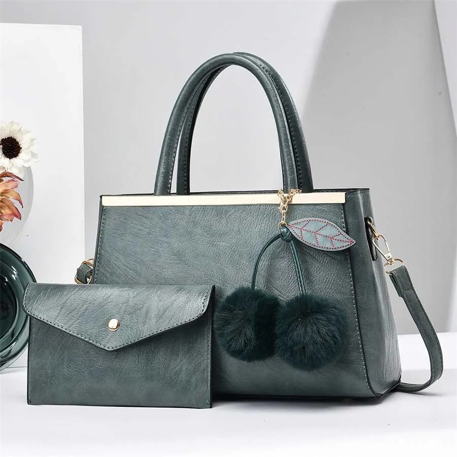 Omuz çantaları kadın çantası yüksek uç çanta büyük kapasiteli moda çok yönlü batı tarzı iki parça set 240311