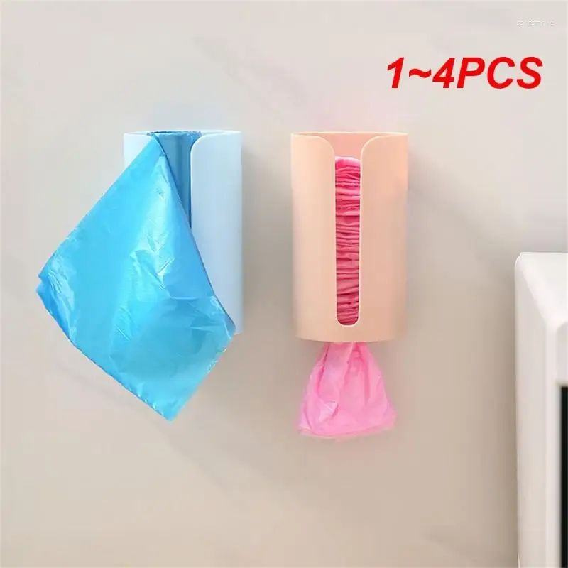 キッチンストレージ1-4PCSガベージバッグラックプラスチックホルダーパンチフリーの自己接着壁取り付けの家庭用バスルームオーガナイザー