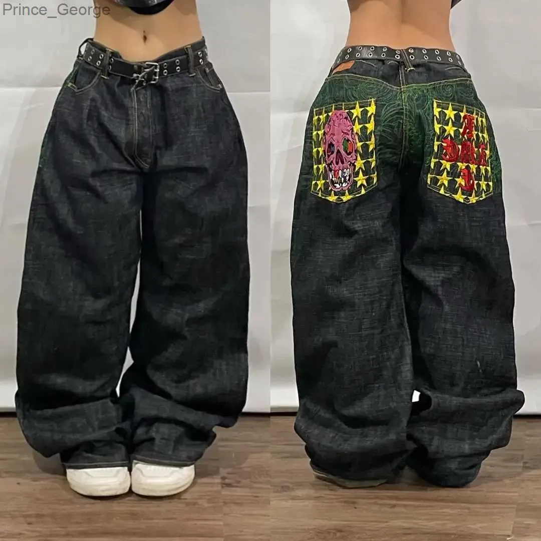 Jeans pour hommes Streetwear taille haute large jean hommes Y2K Style rétro Harajuku brodé Hip Hop Baggy pantalon gothique décontracté surdimensionné pantalon NewL2403