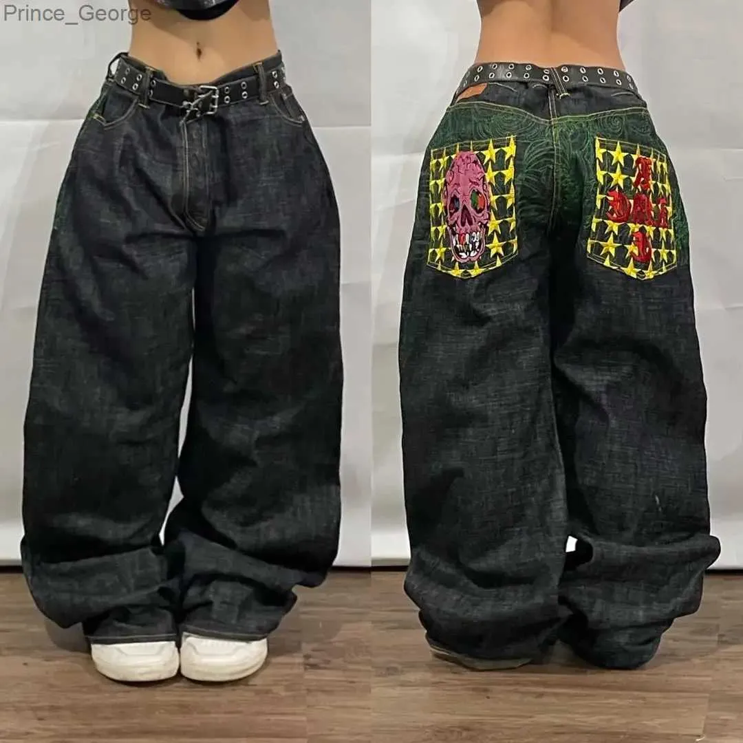 Herr jeans streetwear hög midja breda jeans män y2k stil retro harjuku broderade hip hop baggy byxor gotiska casual överdimensionerad byxor newl2403