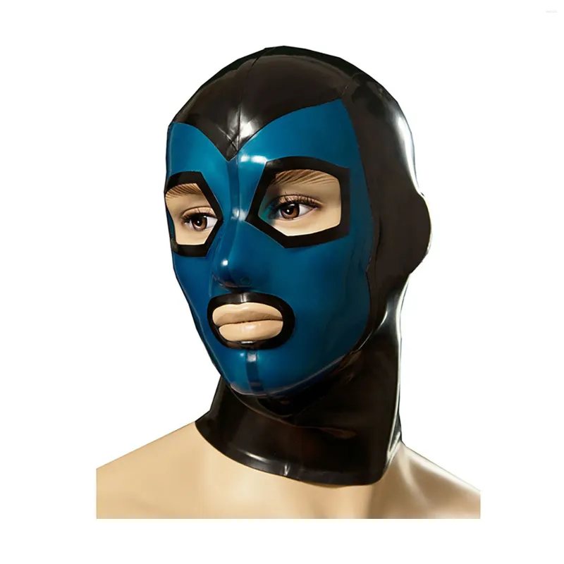 Bras Sets MONNIK Latex Unisex Mask Dark Blue&Black Colors With Rear Zipper Handmade For Catsuit Cosplay Party Clubwear