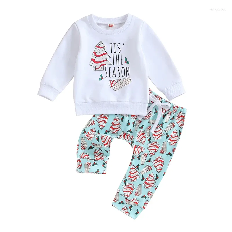 Kledingsets Baby Baby Meisjes Jongens Kerstoutfits Kerstman met lange mouwen Sweatshirt Tops Joggerbroek Set Leuke herfst-winterkleding