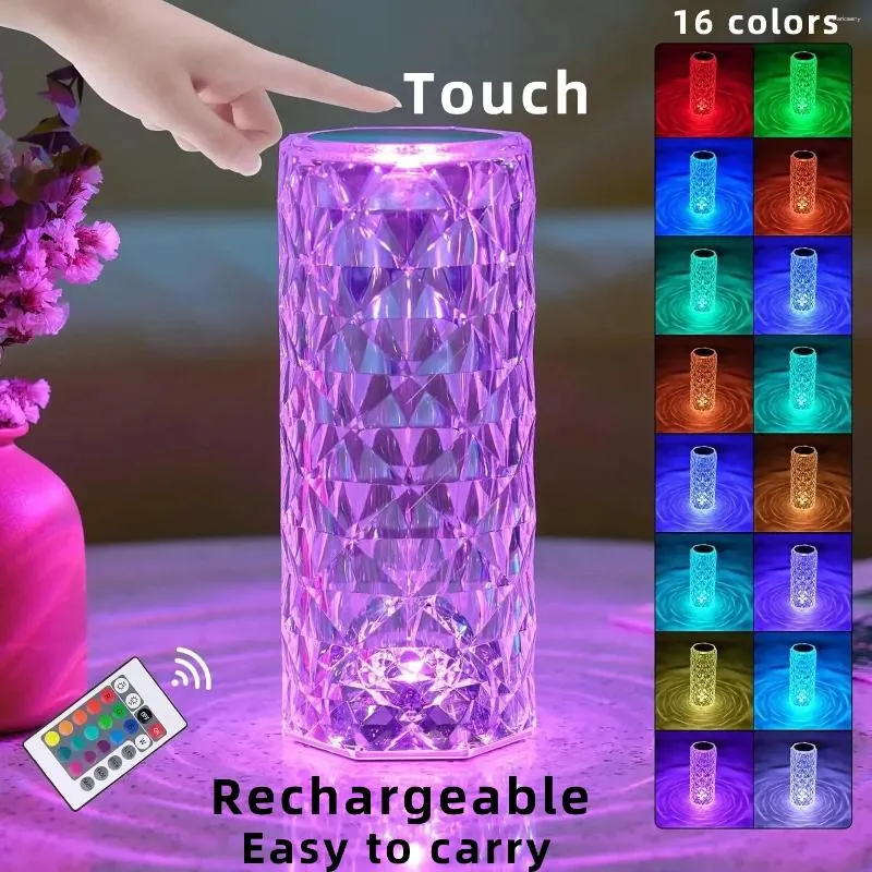 Tafellampen slaapkamer kristallen lamp 16 kleuren touch/externe dimbare nachtlicht USB laadladen bed diamant rose feestbar