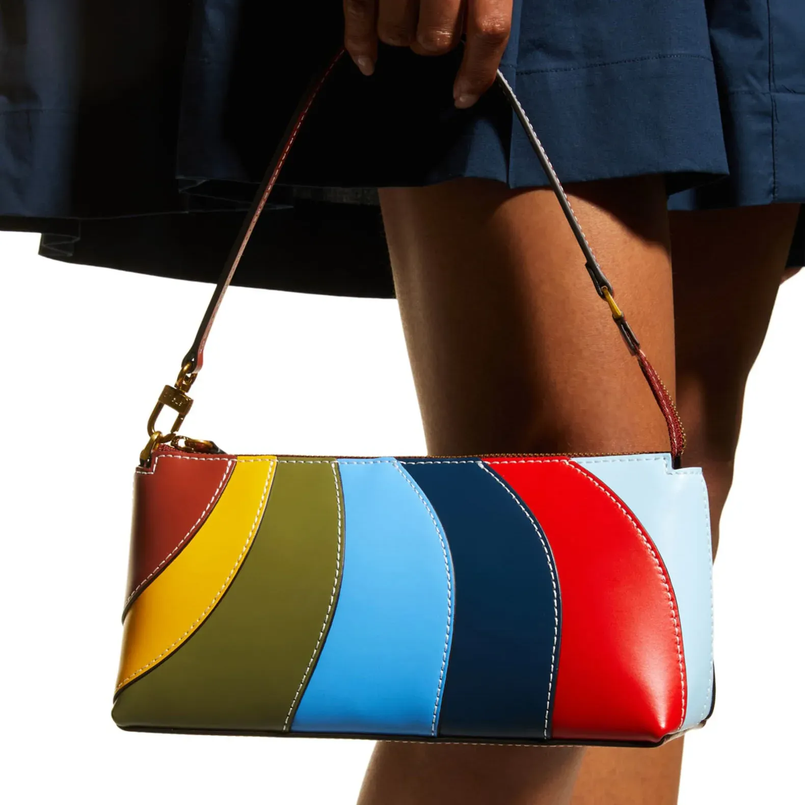 Trendig blixtlås underarmväska unisex regnbågsömning handväska för kvinnor skarvad fashionabla godisfärg lapptäcke axelväska