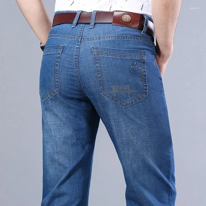 Jeans masculinos 2024 de alta qualidade estiramento solto reto na moda negócios cintura moda casual e simples