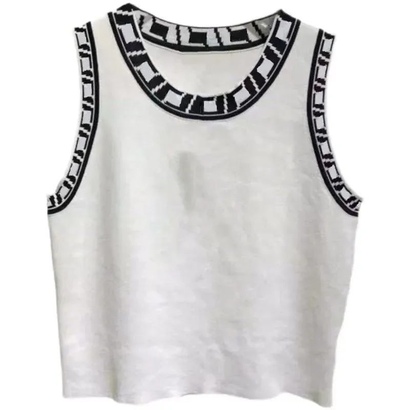 Designer F Print Women's Tanks & Camis Fashion New Ice Silk Knitted Letter Jacquard Tank Top woman designer clothes t shirt women