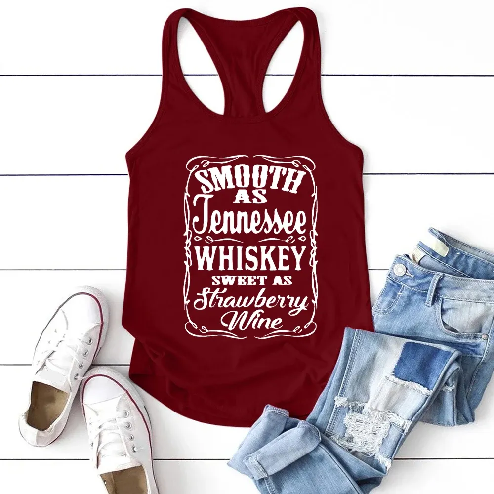 Tops Smooth As Tennessee Whisky Sweet As Strawberry Wine Débardeur Country Music Racerback Tank Femmes Whisky Débardeur Vintage Tops