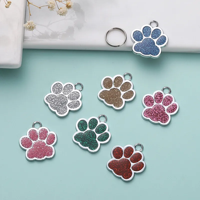 Anti-lost Puppy ID Pet accessories Pendant Diamond drop glue round footprint dog tag Pet supplies collar hanging ornament Round Personalized pet ID collar pendant