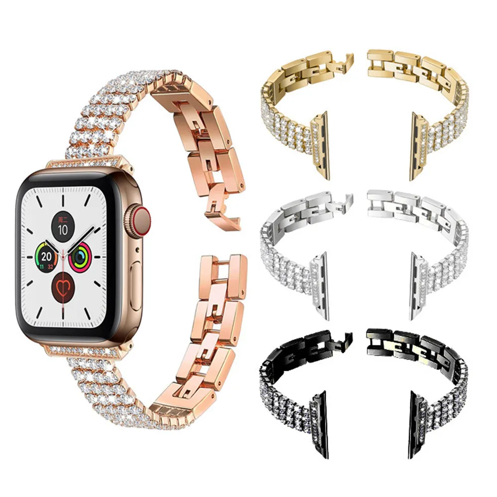 Four Row Diamond Chain Metal Jewelry Bracelet Strap Band Link Straps Bands Watchband for Apple Watch Series 3 4 5 6 7 8 9 iWatch 40mm 41mm 44mm 45mm Ultra 49mm