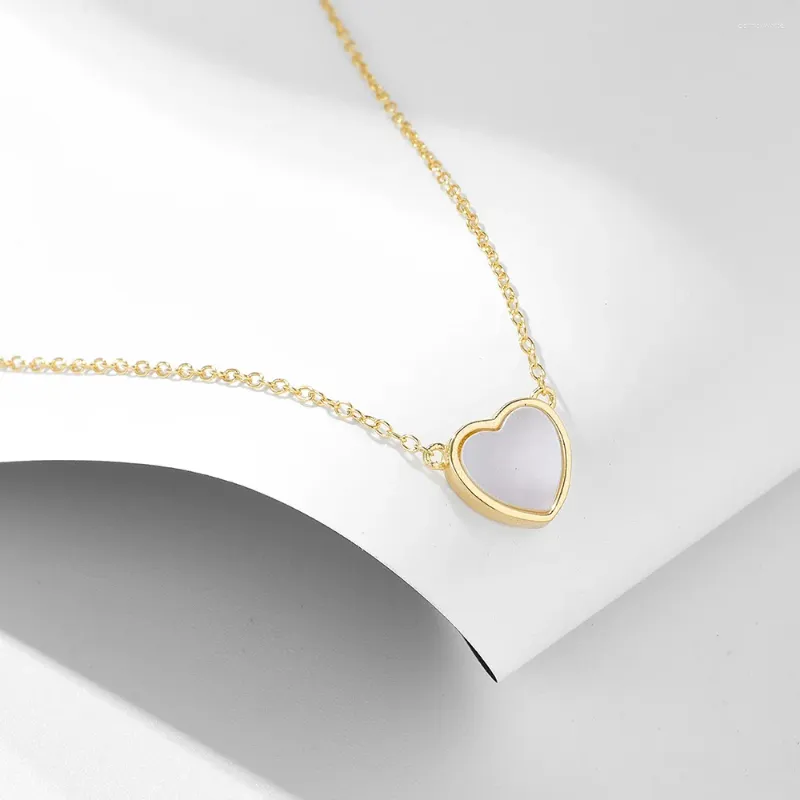 Collane con ciondolo Collana a catena con clavicola e conchiglia a forma di cuore in argento sterling 925 per donna