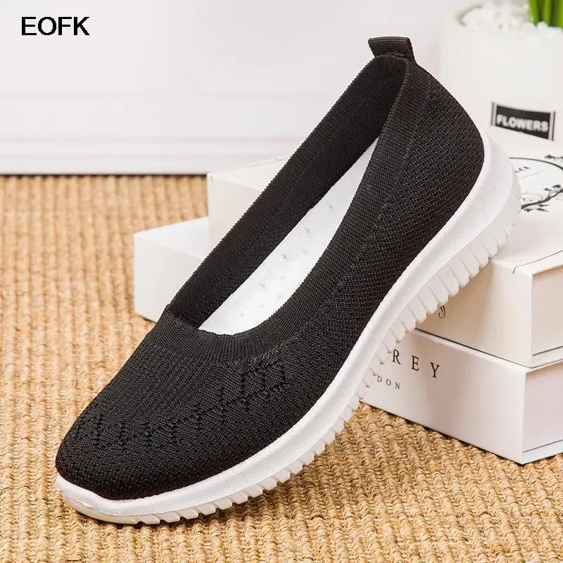 Skor eofk kvinnor casual skor sneakers sommar tyg lätt vikt andas mjukt mesh utomhus slipon loafers tennis kvinnliga skor