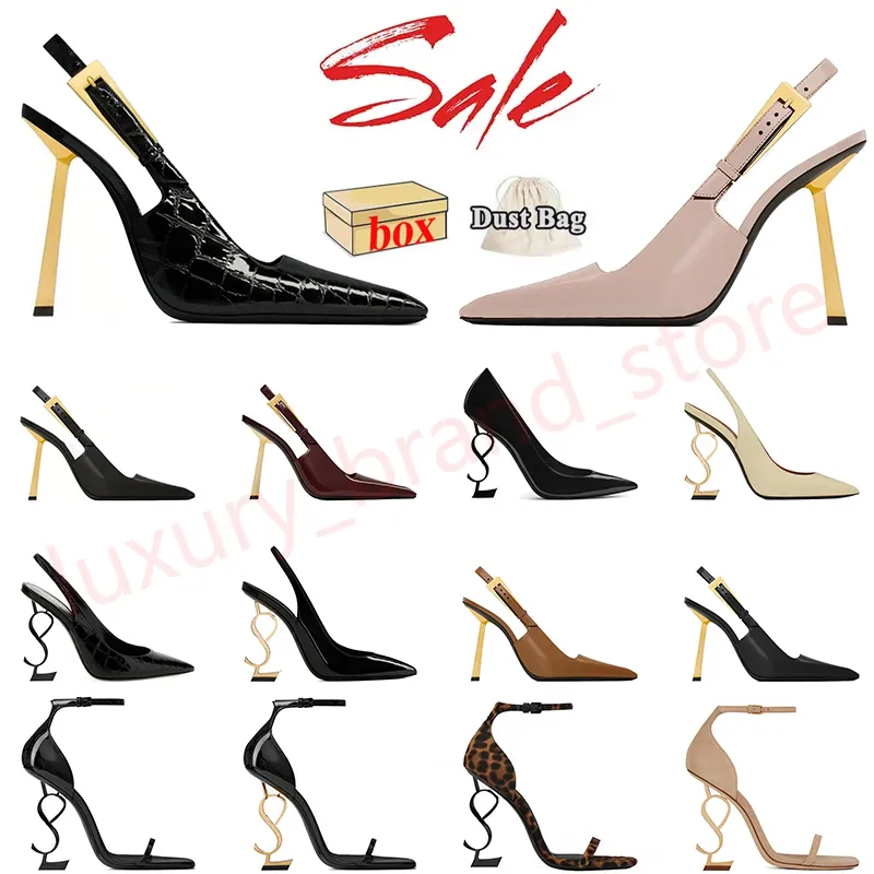 2024 Designer Sandals High Heels Saint Laurents Luxurys Paris Dress Classics Women 10cm Platform Heel Slingback Golden Office Wedding Botts With Box Size 35-41