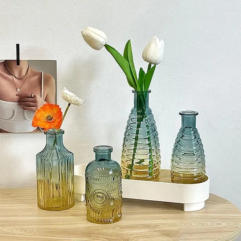 Wazony Retro Glass Relief Transpared dekoracyjny wazon Hydroponiczny układ kwiatowy