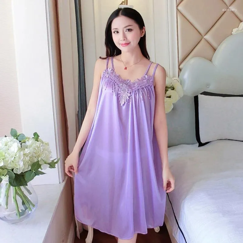 Women's Sleepwear Summer Sexy Lace Lingerie Spaghetti Strap Silk Satin Nightgowns For Women Night Dress Nightdress Ladies Home Nighty