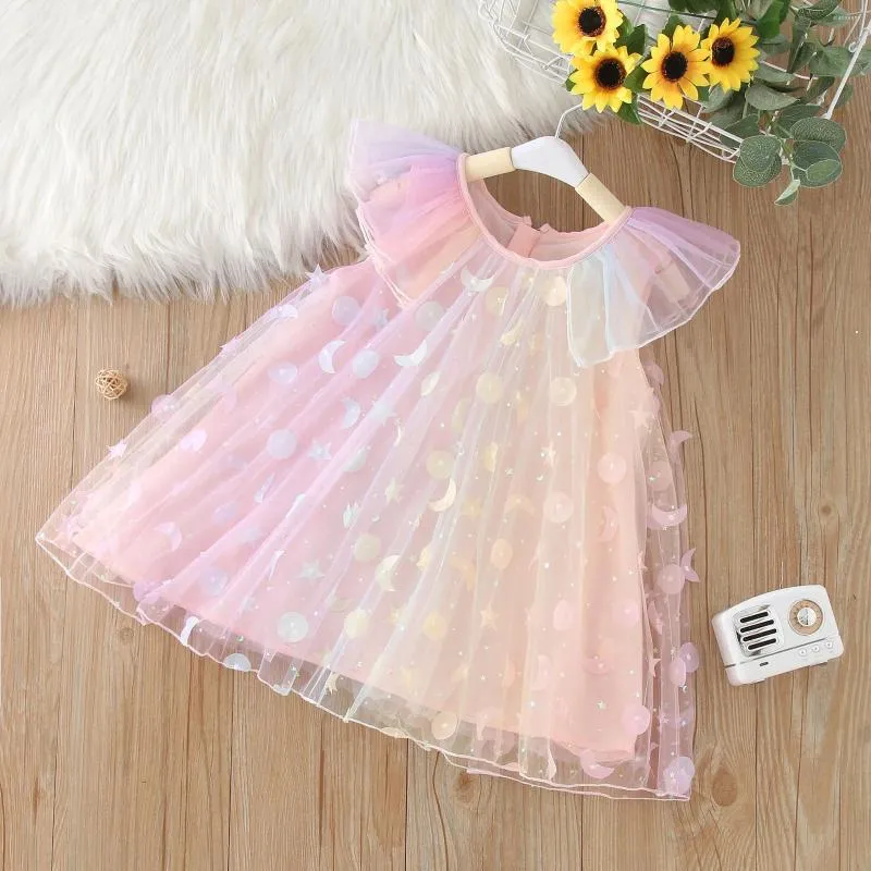 Robes pour filles, sans manches, en Tulle, à paillettes, étoiles arc-en-ciel, cadeaux d'anniversaire pour fête de danse princesse de 1 à 6 ans