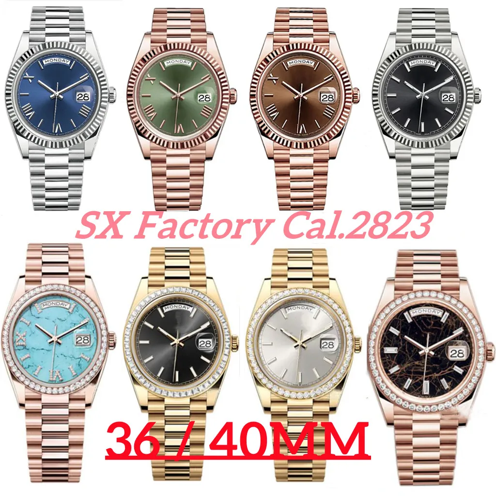 Luxury Watch Day Date Herrklockor 36/40mm Diamond Watches SX Factory Roman Digital Sapphire Mirror Designer Watch Waterproof Wristwatch