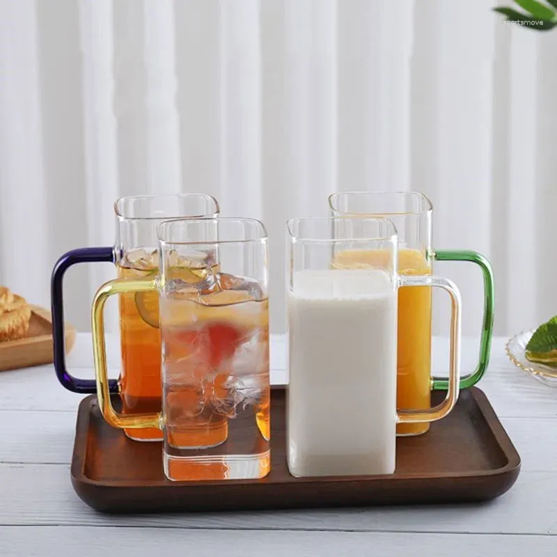 Mugs 400Ml Transparent Glass Cup Whiskey Tea Beer Milk Water Heat Resistant Cocktail Vodka Wine Juice Mug With Handle Drinkware