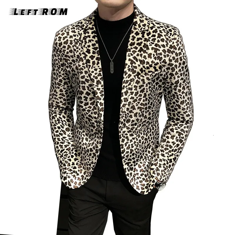 Fashion Boutique Velveteen Leopard Print Casual Mens Blazer Male Slim Dress Stage Suit Jacket Coat 240309