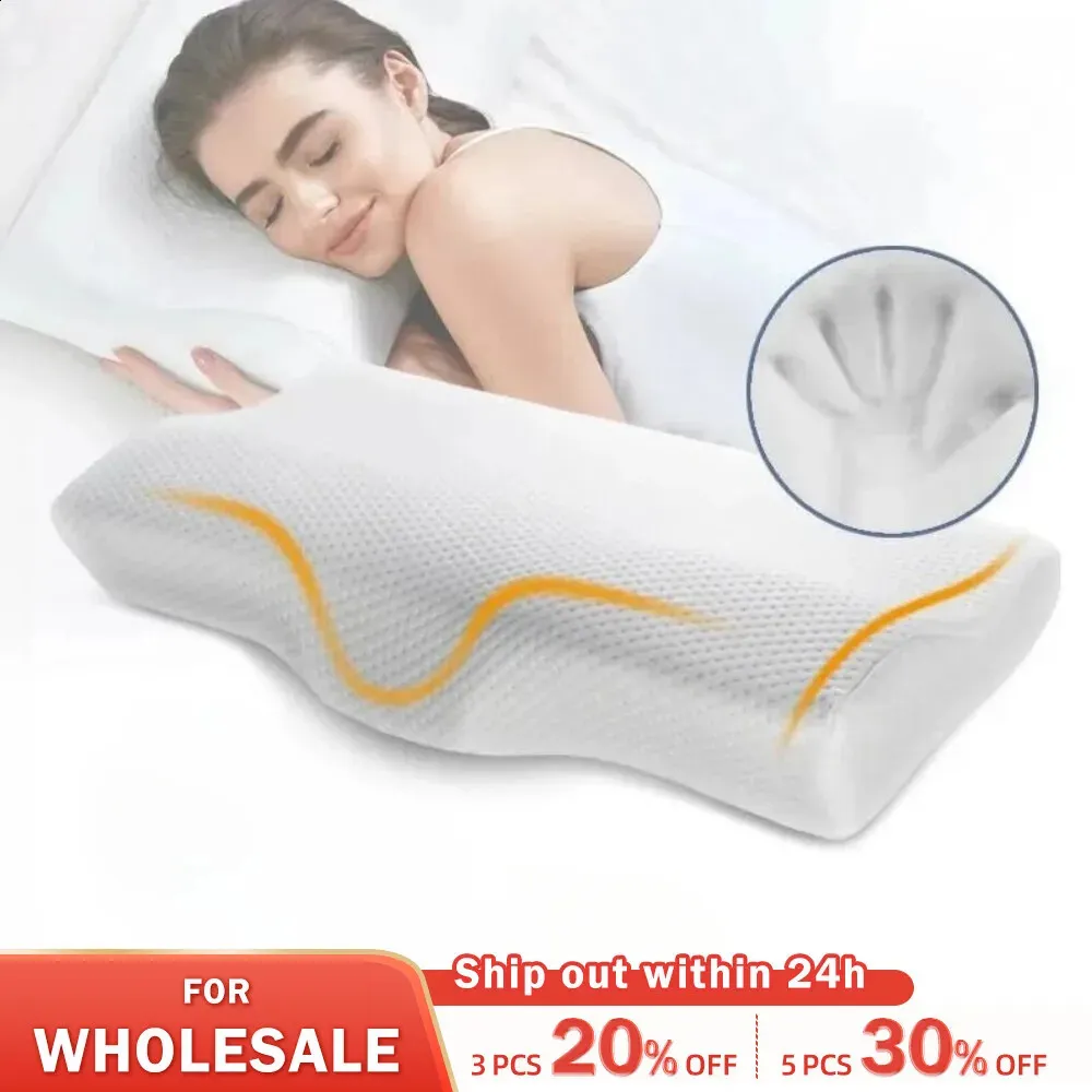 Memory Foam Bed Orthopedic Pillow Neck Protection Slow Rebound Memory Pillow Butterfly Shaped Health Cervical Neck 240304