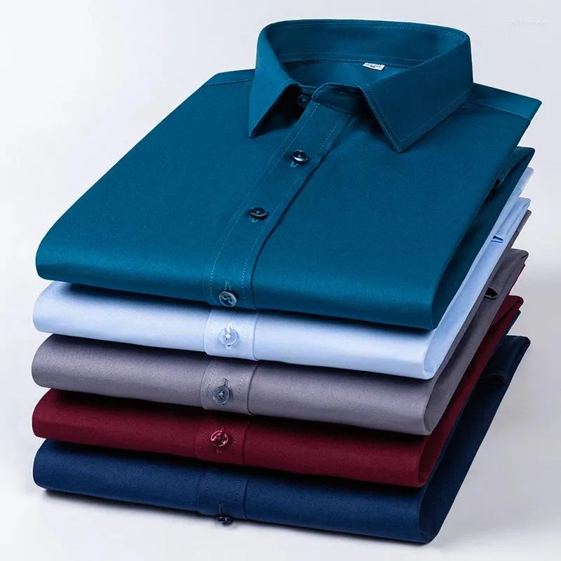 Мужские классические рубашки высокого качества, однотонные, эластичные, против морщин, мужские, с длинным рукавом, тонкие, социальные, деловые, повседневные рубашки 5XL