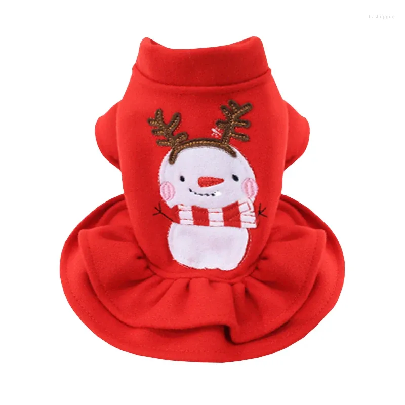 Hundklädfestivalkläder röd kattklänning snögubbe förtjockande vinterdräkt hundar kappa för liten stativ krage jul