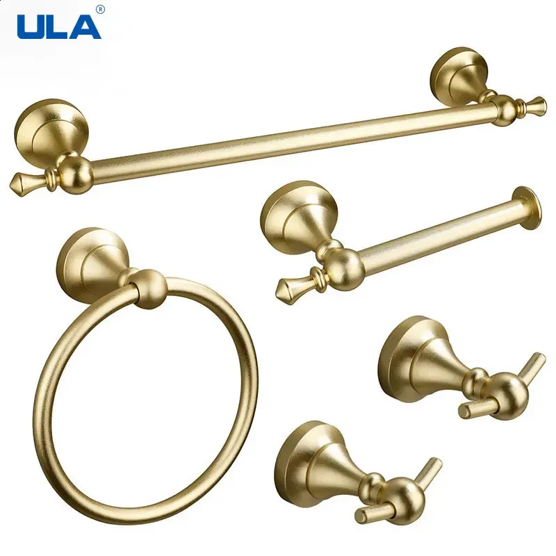 ULA Bathroom Shelf Hooks Hardware Set Robe Wall Hooks Towel Rail Bar Rack Shelf Tissue Paper Holder Black Gold Shelf Brushed 240312