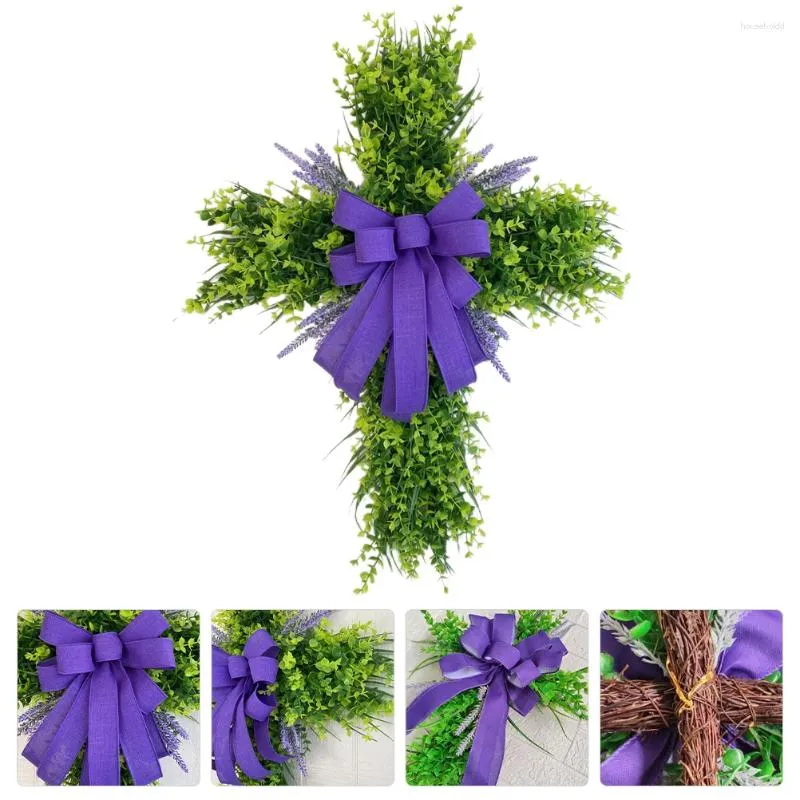 Guirlande de fleurs décoratives en forme de croix, couronnes de pâques pour porte d'entrée, cadre de fenêtre, plantes artificielles en buis d'hiver