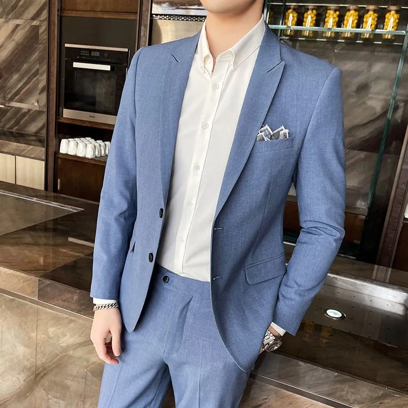 SUITS 2023 Nuovo abito da uomo (tuta + gilet + pantaloni) Versione di moda di alta qualità Corea Slim Party Groom Dress Tre Set da 2 pari M4XL
