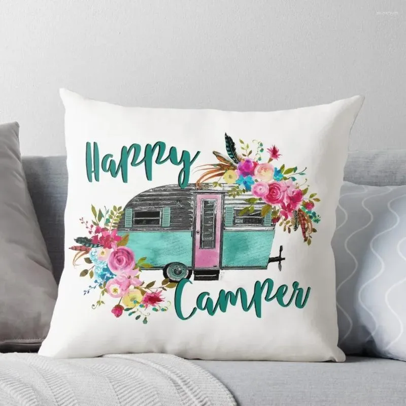 Oreiller Happy Camper-Vintage RV/Camping remorque cadeaux pour les amoureux coussins décor maison luxe canapé S