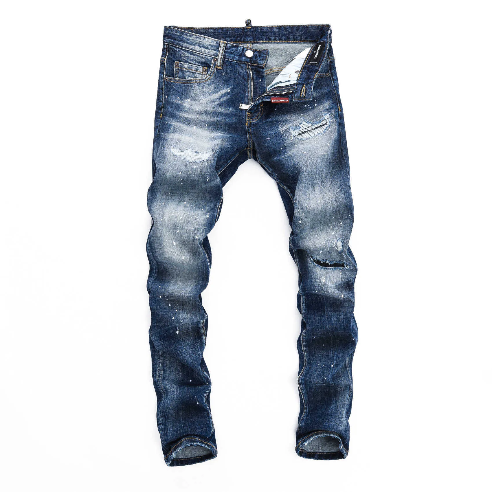 2024 lente en herfst gepersonaliseerde elastische grote pauze gepersonaliseerde strakke nachtclub mode doorbraak D2 jeans herenbroek blauw