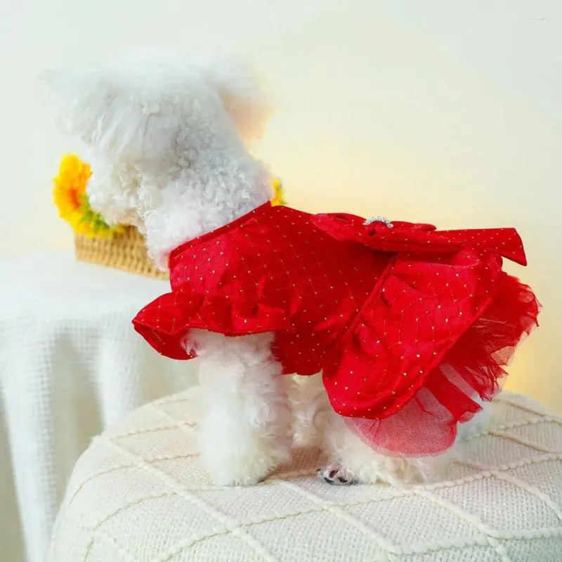 Vêtements de chien respirant doux vêtements pour animaux de compagnie robe à manches avec décoration d'arc pour la fête de mariage fantaisie fournitures de vêtements à la mode