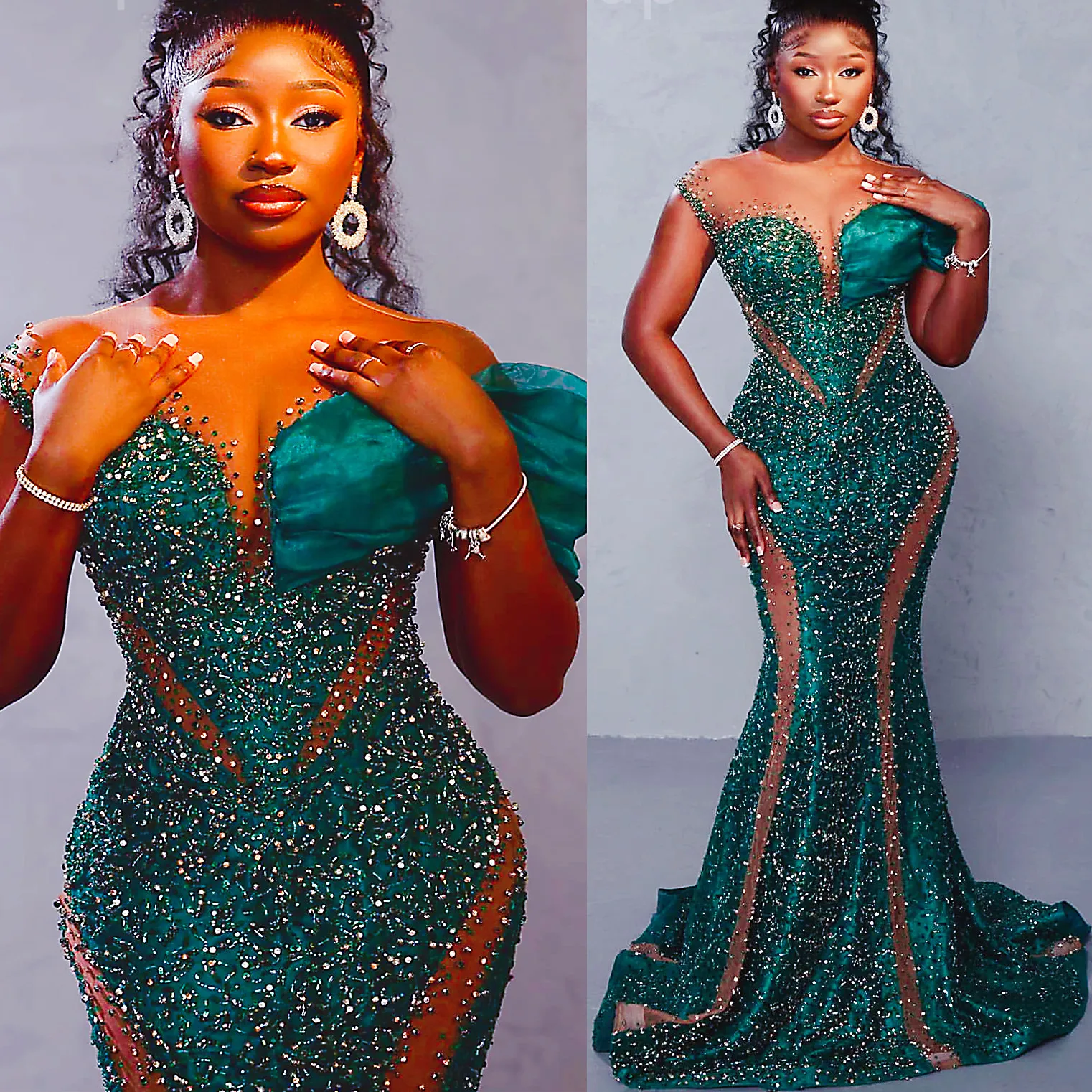 Sexy Sequins Mermaid Prom Evening Dress Dark Green Party Gown cc2446 main image 1