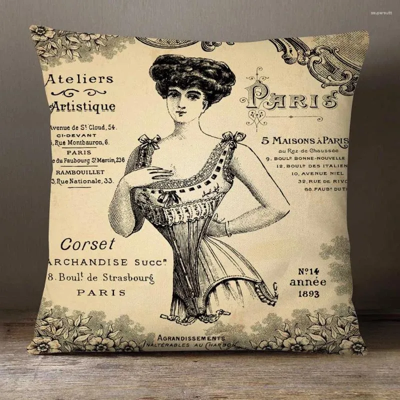 Poduszka europejska vintage gotycka gotycka obejmuje Paris Bird Lady Girl Dekoracyjna sofa