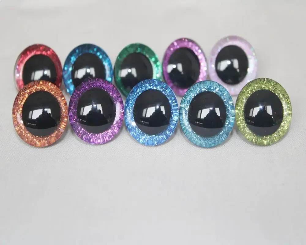 20st --- 9-12-14--16-18- 20 -24--30-35mm Clear 3D Glitter Eyes Plastic Safety Toy Eyes Long Stem Glitter Tyg Washer 240305