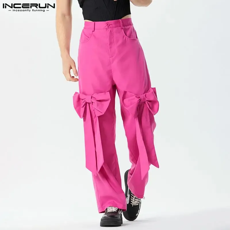 Pants INCERUN 2023 American Style New Men's Pantalons Bow Tie Design Long Pants Casual Streetwear Male Solid Allmatch Trousers S5XL