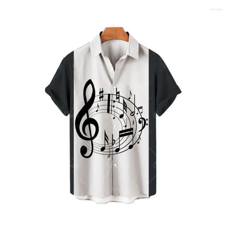 Men's Casual Shirts Daily Fashion Men Women Stripe Musical Note Print Street Hip Hop T-shirt Homme Oversized Short-sleeved Male Tops