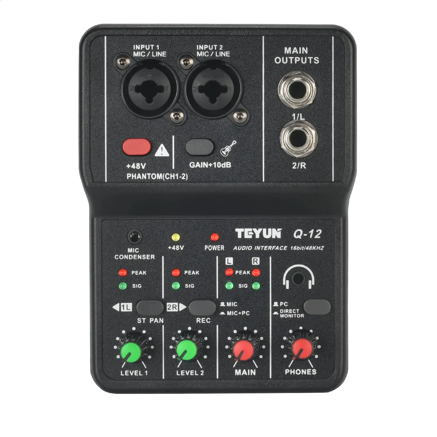 Draagbare Audio Interface Professionele Mini Externe Geluidskaart Mixer 48V Computer Gitaar Studio PC Record Teyun Q-12 Apparatuur 240314