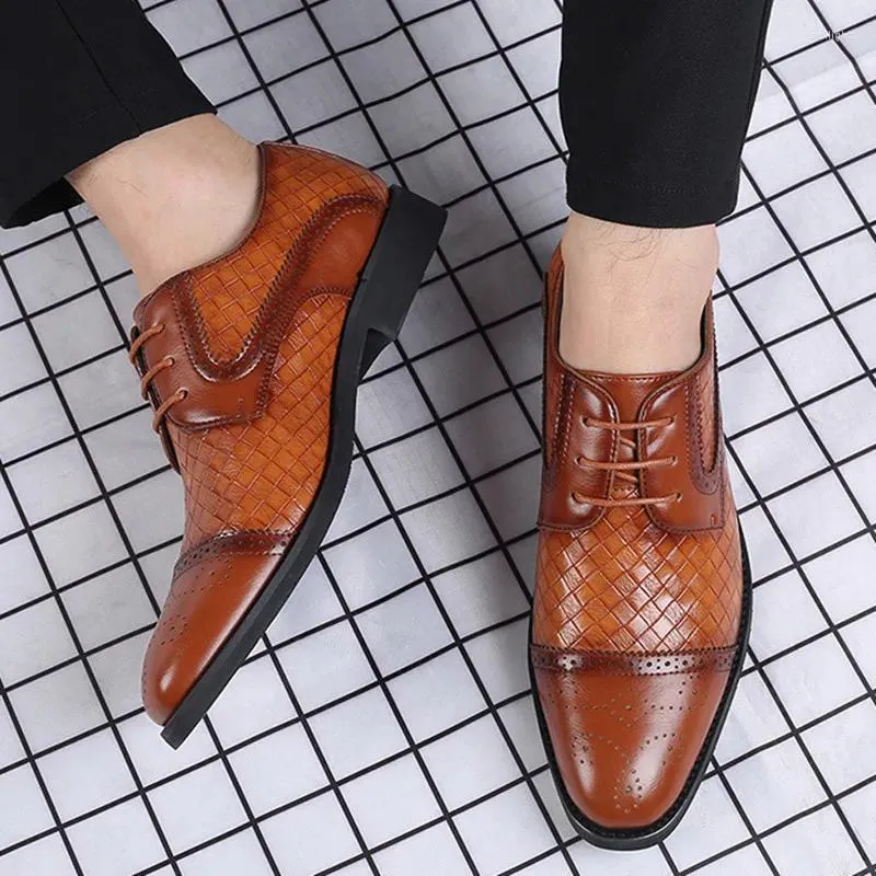 Dress Shoes Man Stylish Derby Woven Leather Mens Brogue Men Lace-Up Business Casual Office Party Wedding Shoe